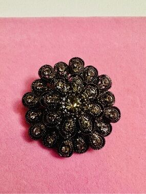 Vintage Style Smoky Rhinestone Floral Brooch Pin